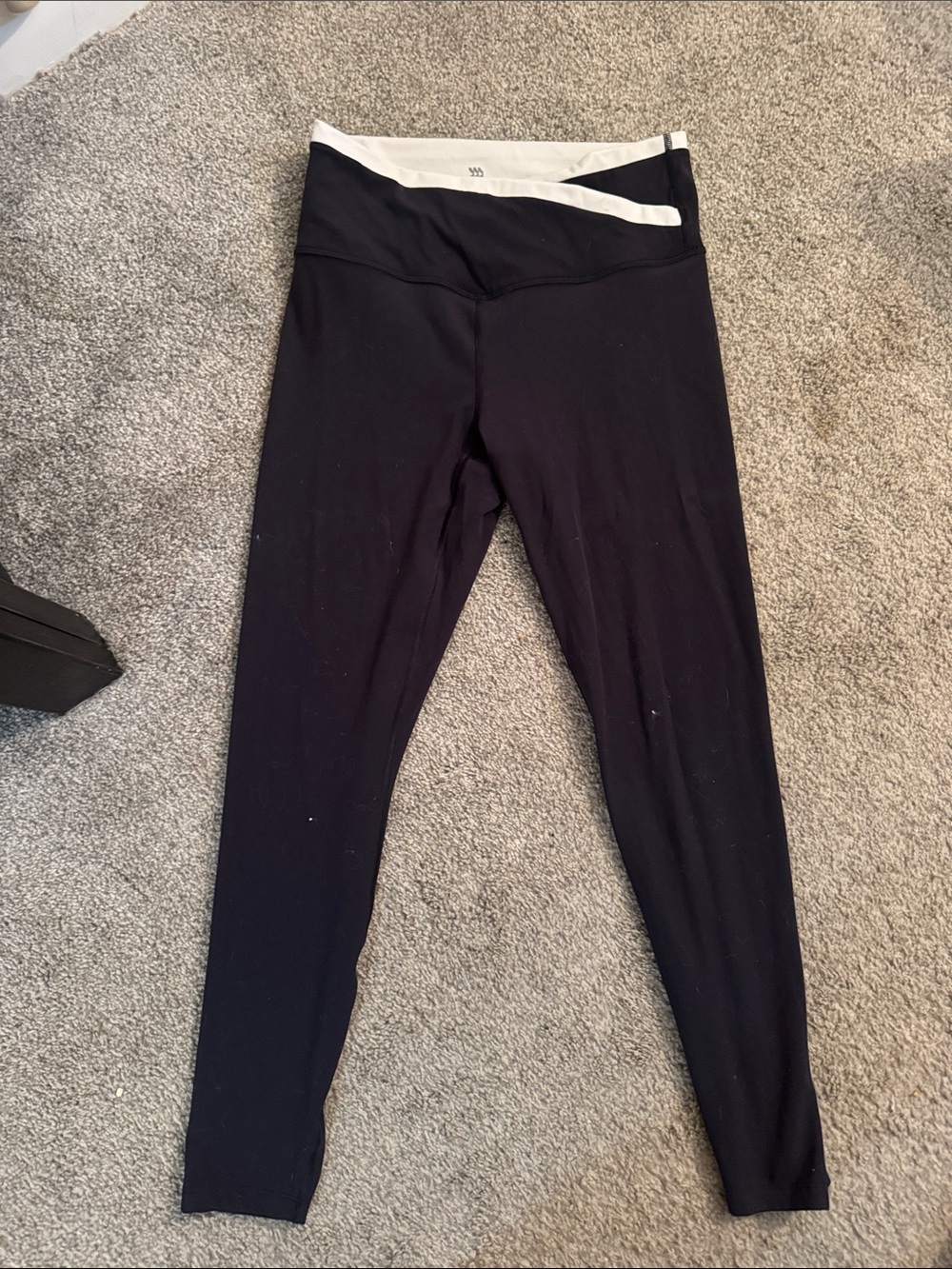 Black Leggings with Criss Cross White Waistband